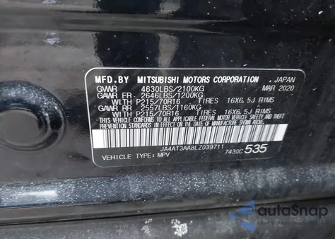 2020 Mitsubishi Eclipse Cross Es 1.5T Awc from USA, damaged, VIN JA4AT3AA8LZ039711